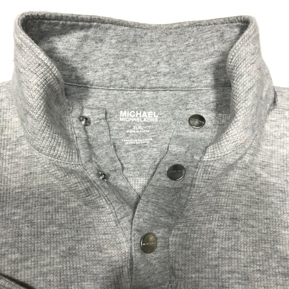 Michael Kors Heather Gray Waffle Knit 1/4 Snap Button Mock Neck - Picture 4 of 5